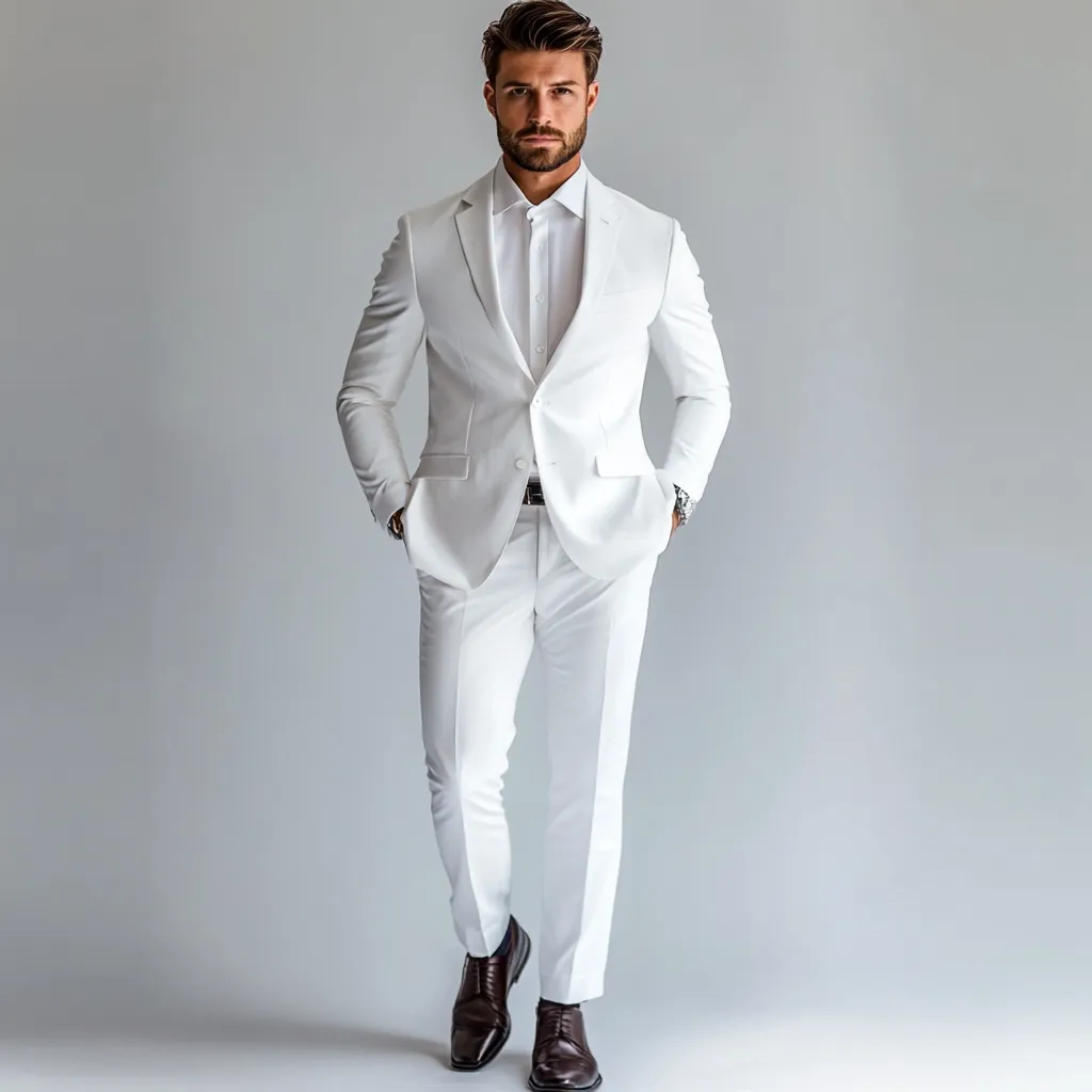 Men's Classic White Two-Piece Suit - Timeless Formal Attire for Special Occasions
