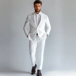 Men's Classic White Two-Piece Suit - Timeless Formal Attire for Special Occasions