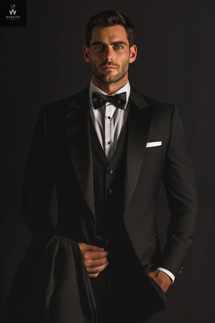 Men's Custom Black 3-Piece Tuxedo - Premium Suit for Wedding, Engagement & Groom Wear