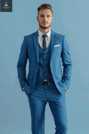 Men's Custom Navy Blue Three-Piece Suit - Bespoke Wedding Suit, Tailored Wedding Attire for Men