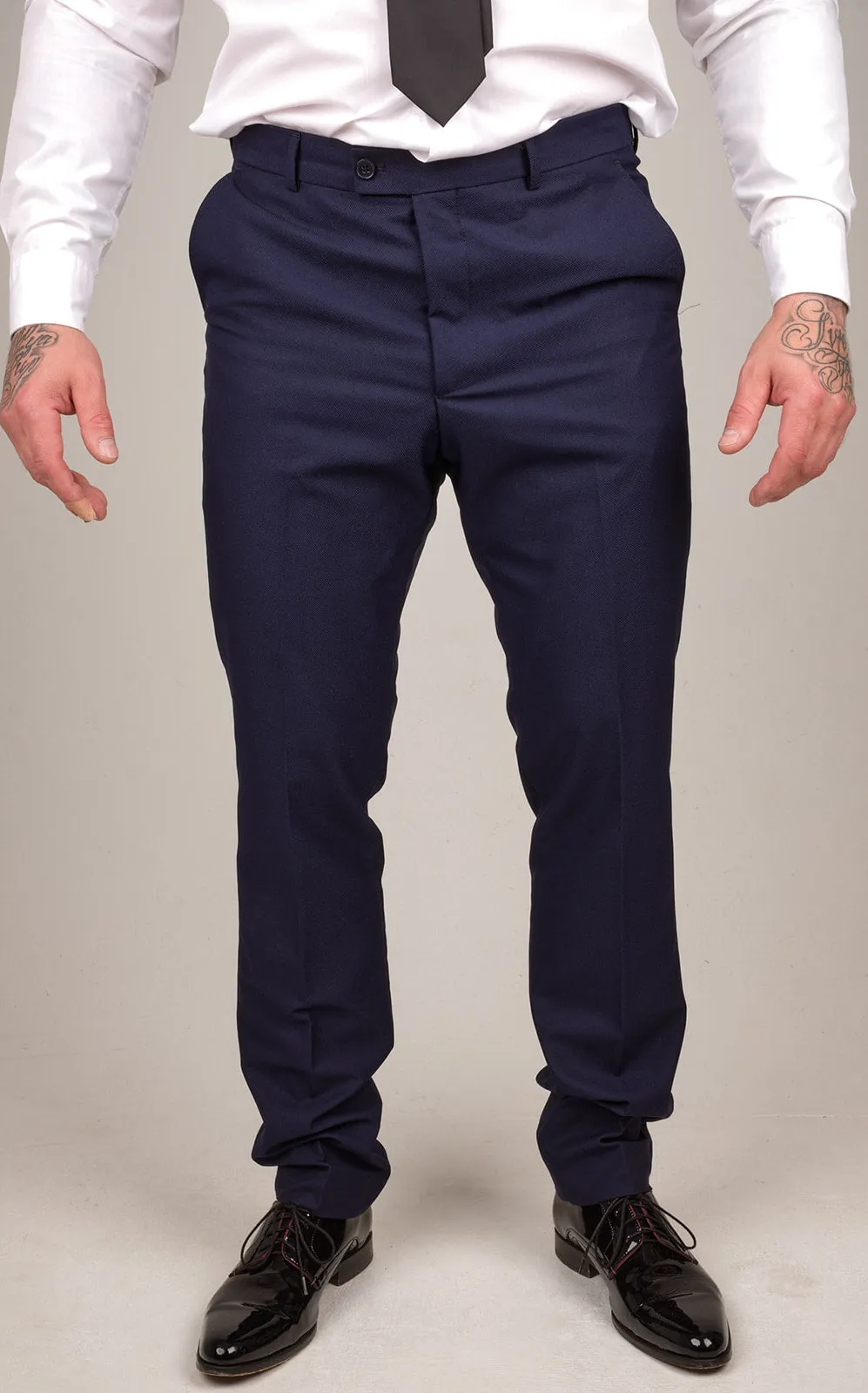 Mens Navy Blue 3 Piece Suit with Contrasting Grey Waistcoat | Wedding Suit | Office Wear