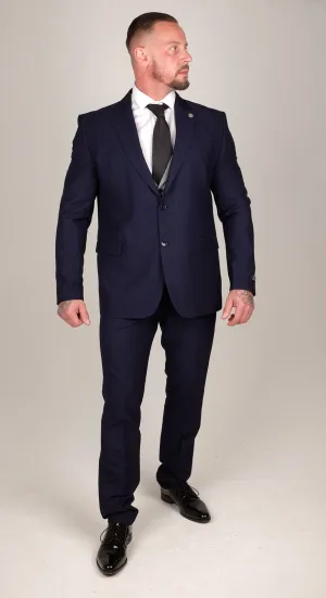 Mens Navy Blue 3 Piece Suit with Contrasting Grey Waistcoat | Wedding Suit | Office Wear