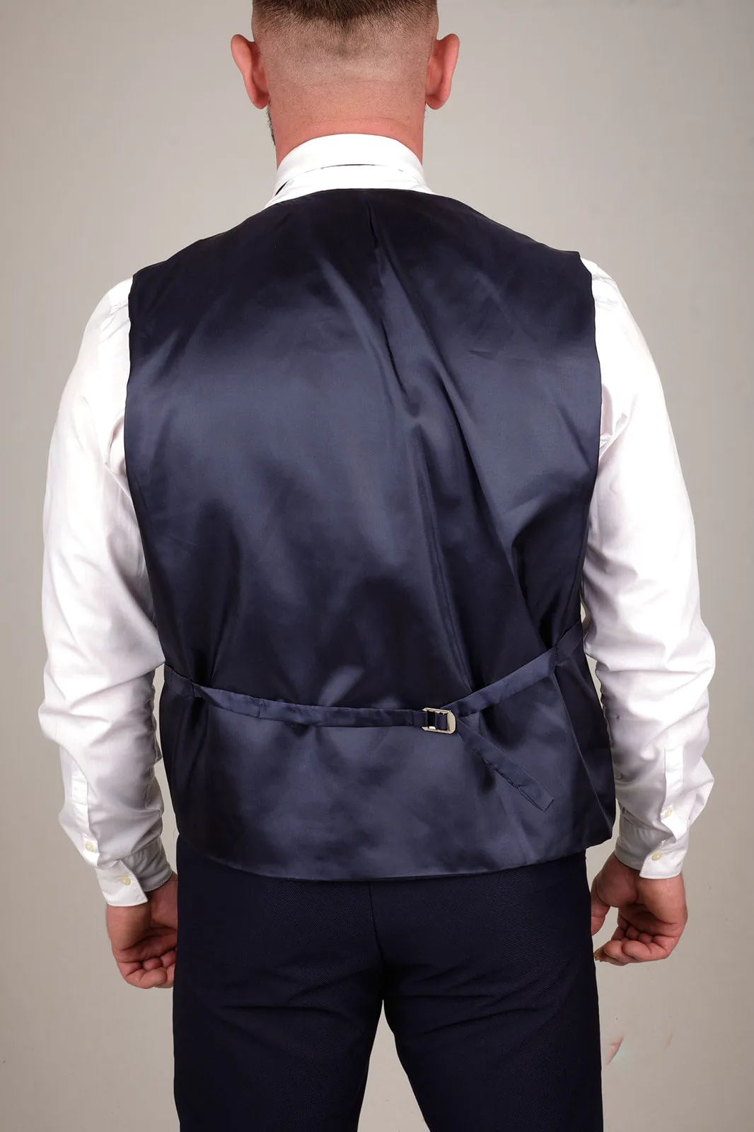 Mens Navy Blue 3 Piece Suit with Contrasting Grey Waistcoat | Wedding Suit | Office Wear