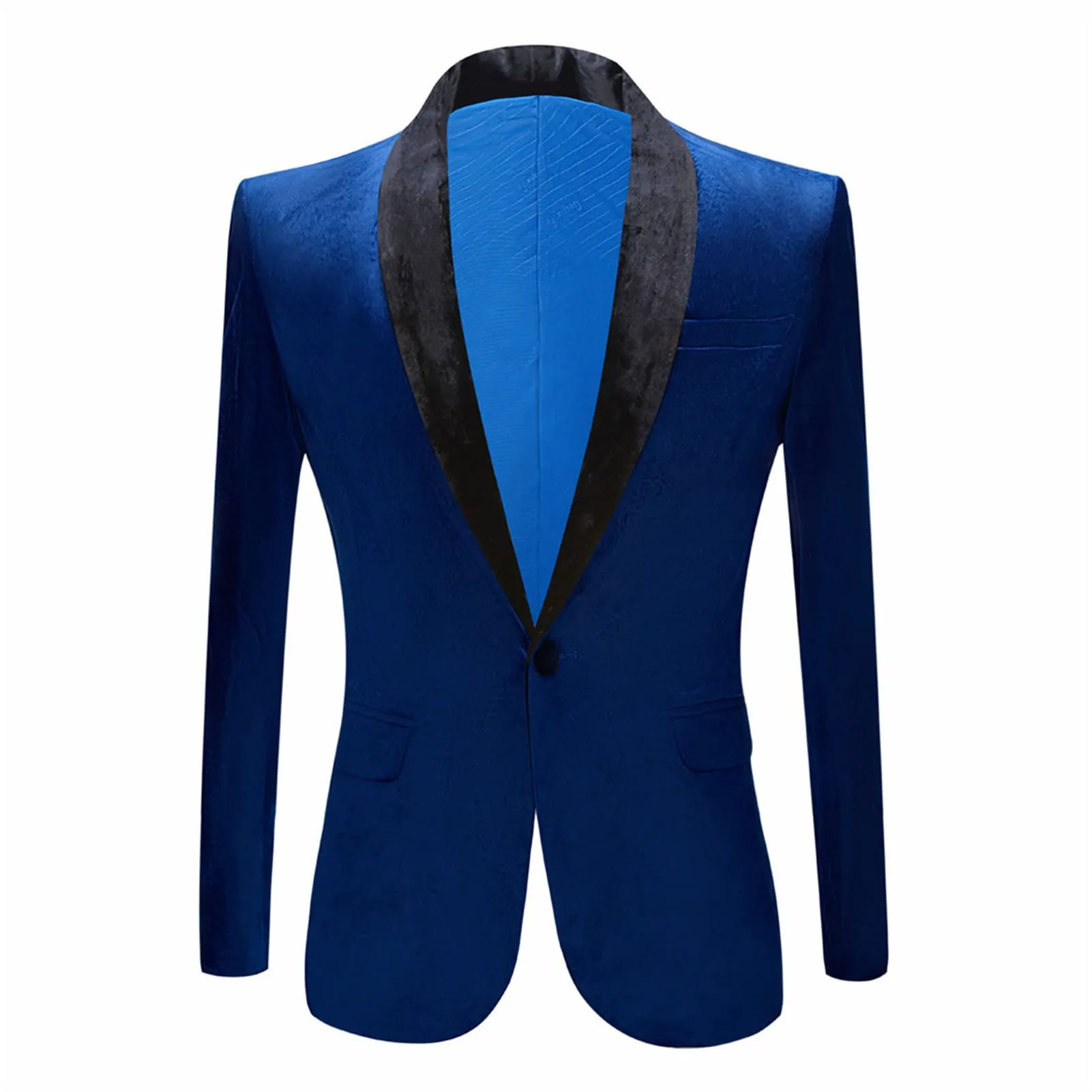 Men's Premium Velvet Blazer Jacket Slim Fit Solid Shawl Lapel Tuxedo Suit One Button Dinner Party Prom Sport Coat (Blue,X-Small)