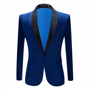 Men's Premium Velvet Blazer Jacket Slim Fit Solid Shawl Lapel Tuxedo Suit One Button Dinner Party Prom Sport Coat (Blue,X-Small)