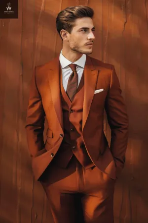 Men's Rust 3-Piece Wedding Suit - Custom Tailored Terracotta Suit