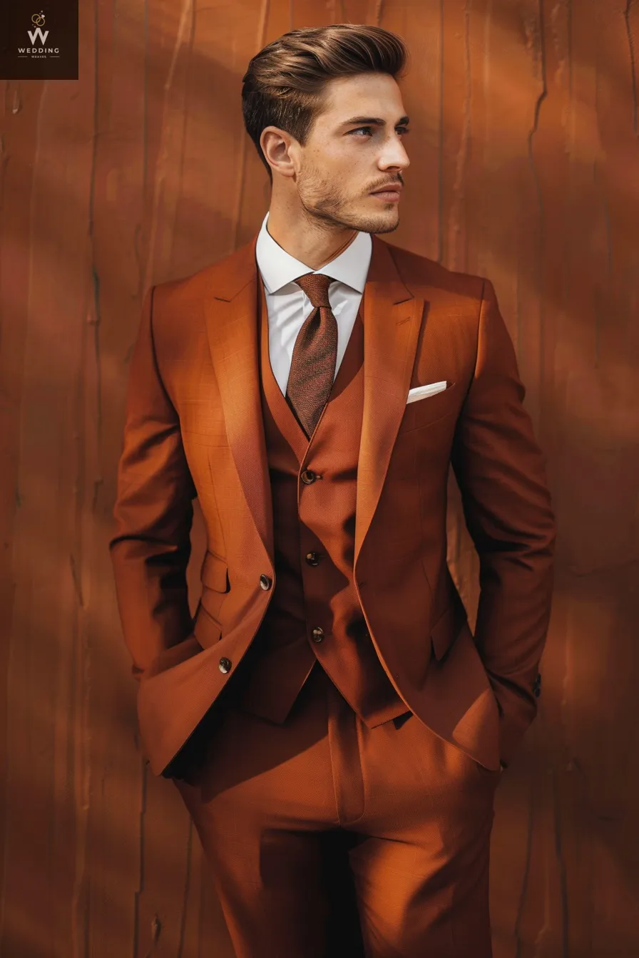 Men's Rust 3-Piece Wedding Suit - Custom Tailored Terracotta Suit