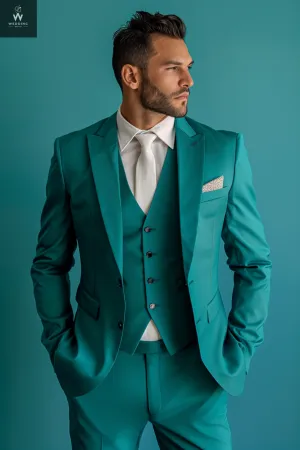 Men's Teal 3-Piece Wedding Suit - Bespoke Green Suit, Custom Tailored Wedding Attire for Grooms