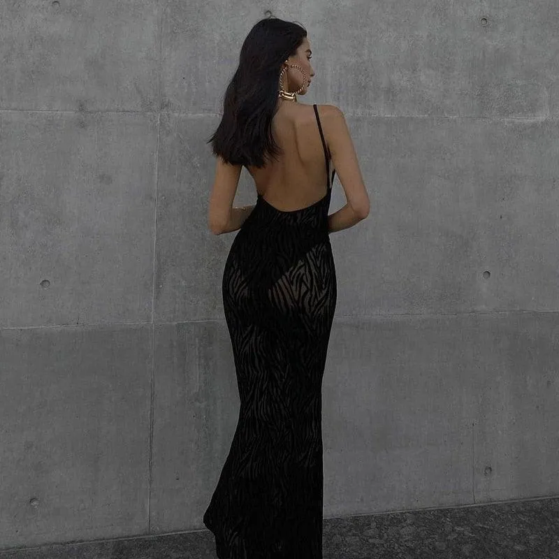 Mesh Zebra Maxi Dress