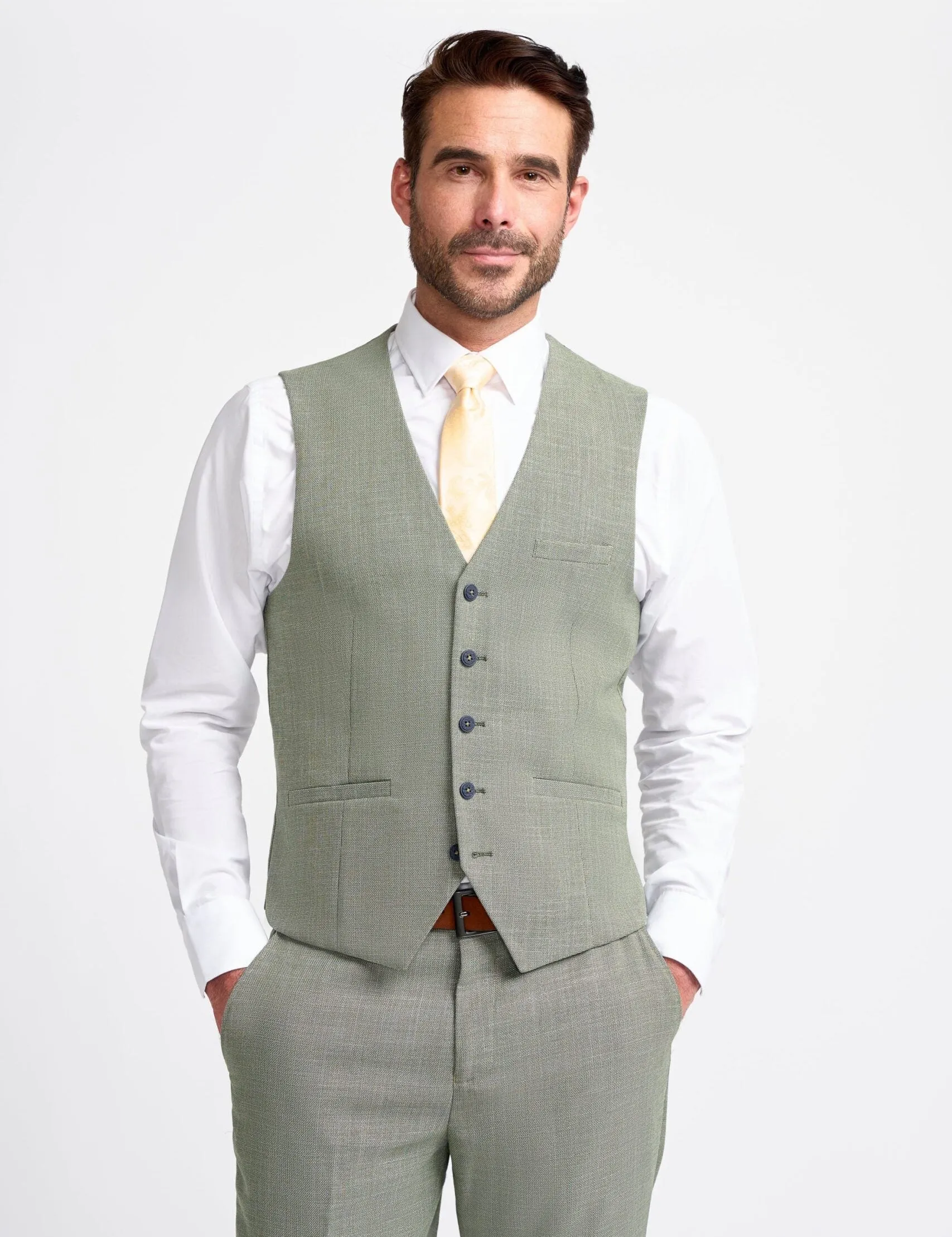 MIAMI – TAILORED FIT LINEN BLEND SAGE GREEN 3 PIECE SUIT