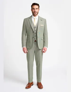 MIAMI – TAILORED FIT LINEN BLEND SAGE GREEN 3 PIECE SUIT