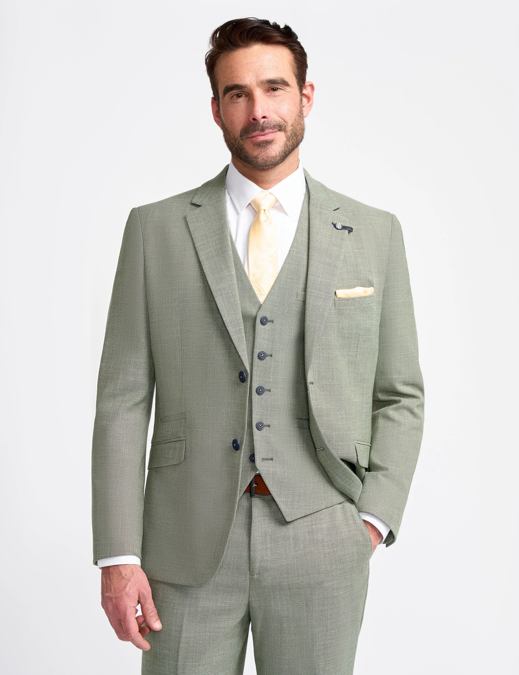 MIAMI – TAILORED FIT LINEN BLEND SAGE GREEN 3 PIECE SUIT