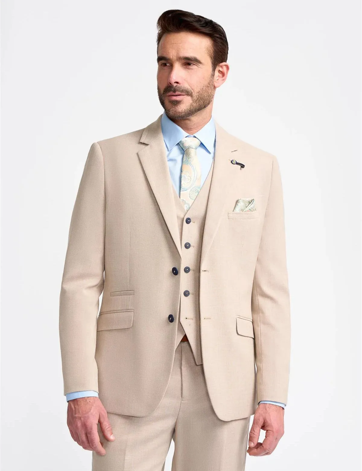 MIAMI – TAILORED FIT LINEN BLEND STONE 3 PIECE SUIT
