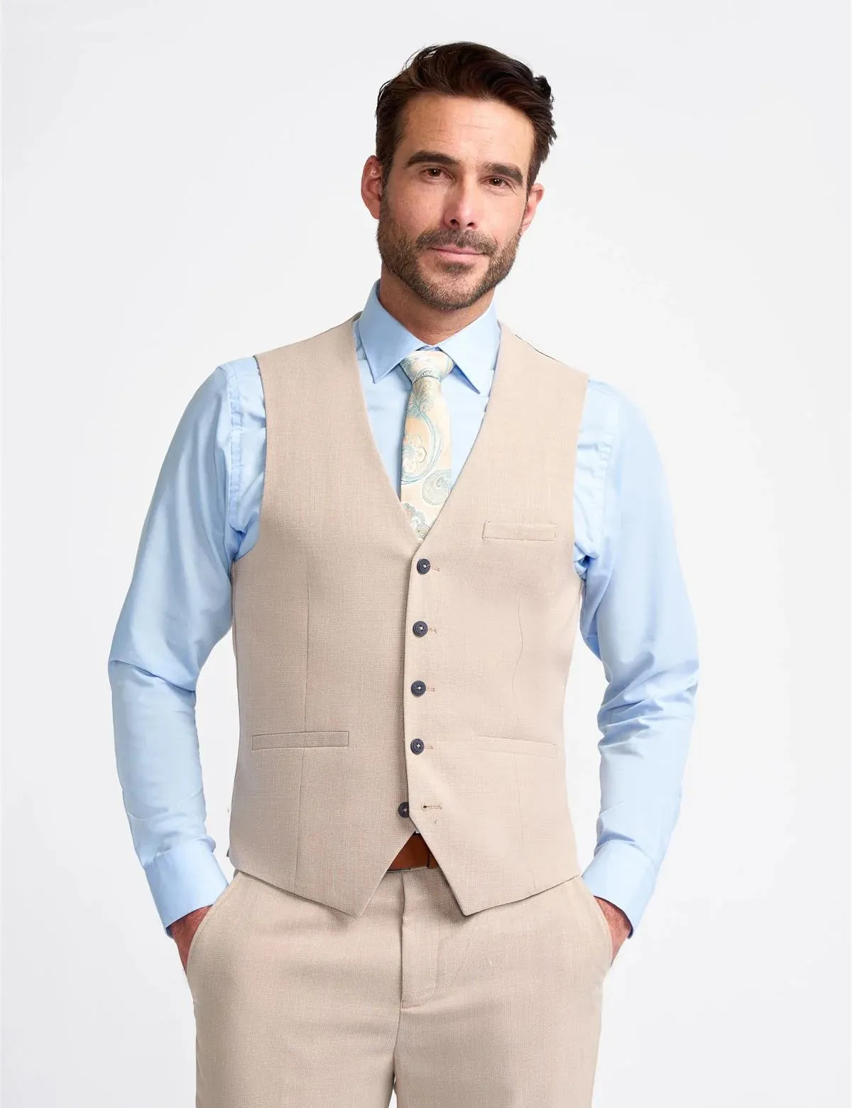MIAMI – TAILORED FIT LINEN BLEND STONE 3 PIECE SUIT
