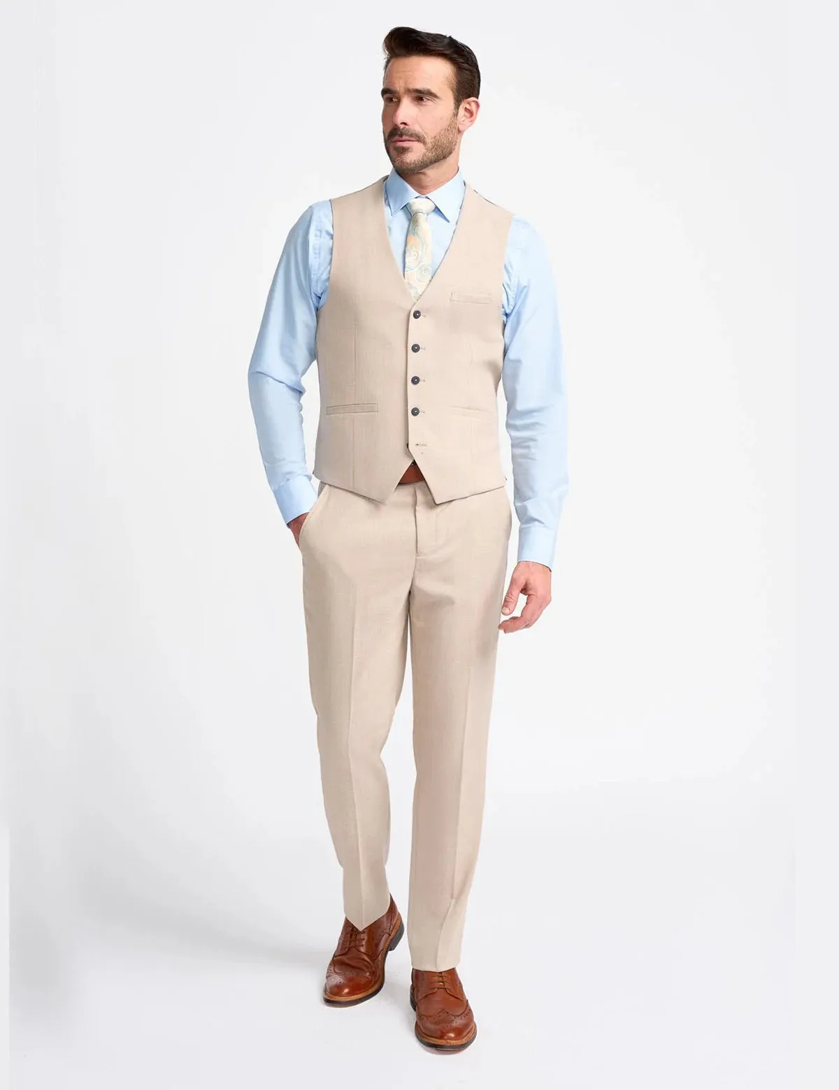 MIAMI – TAILORED FIT LINEN BLEND STONE 3 PIECE SUIT