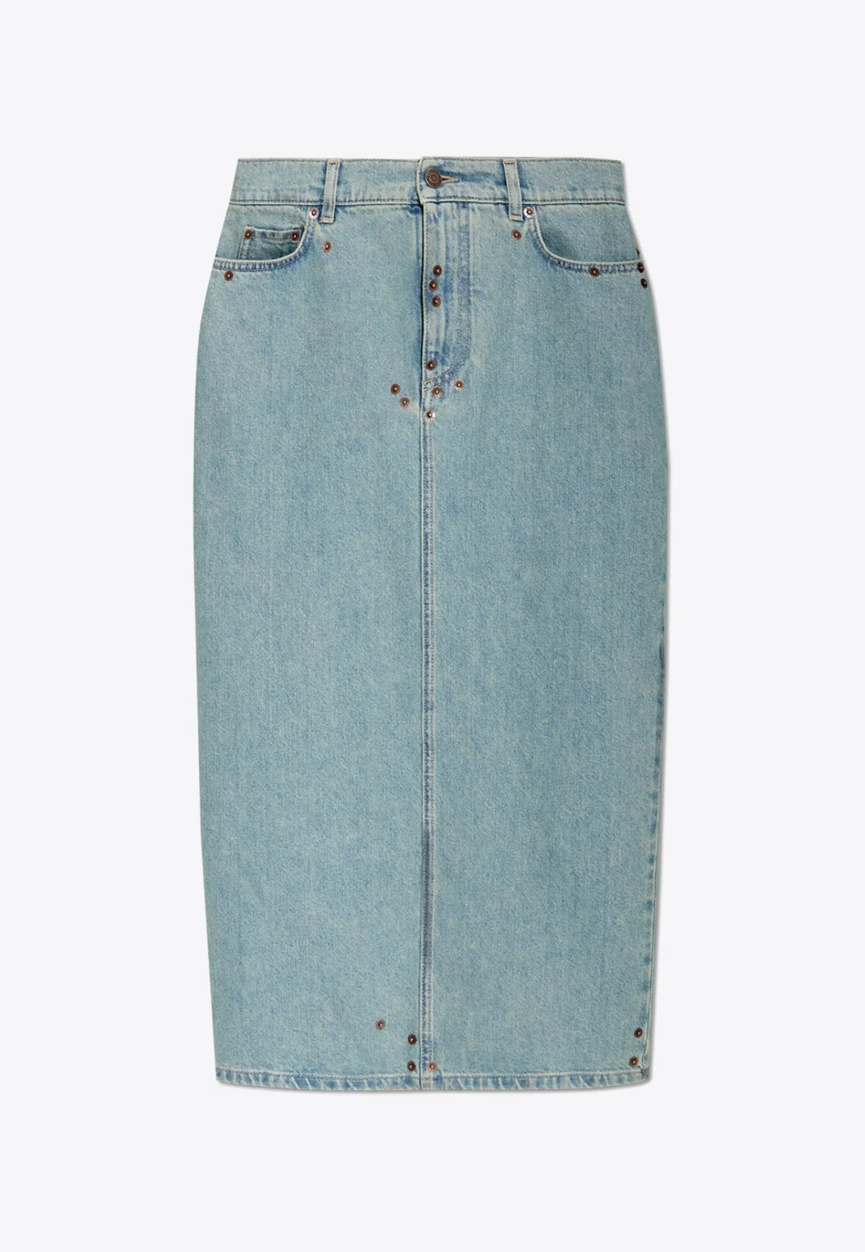Mid-Rise Midi Denim Skirt