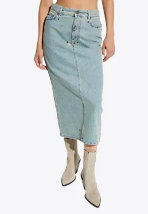 Mid-Rise Midi Denim Skirt