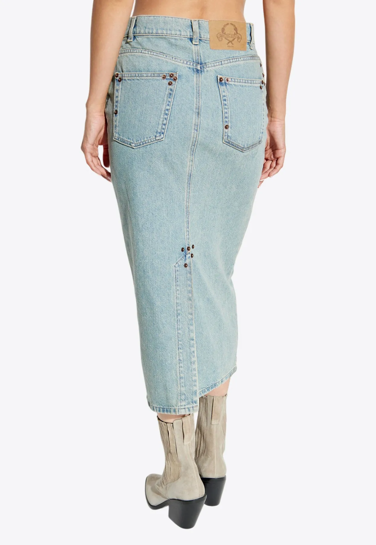 Mid-Rise Midi Denim Skirt