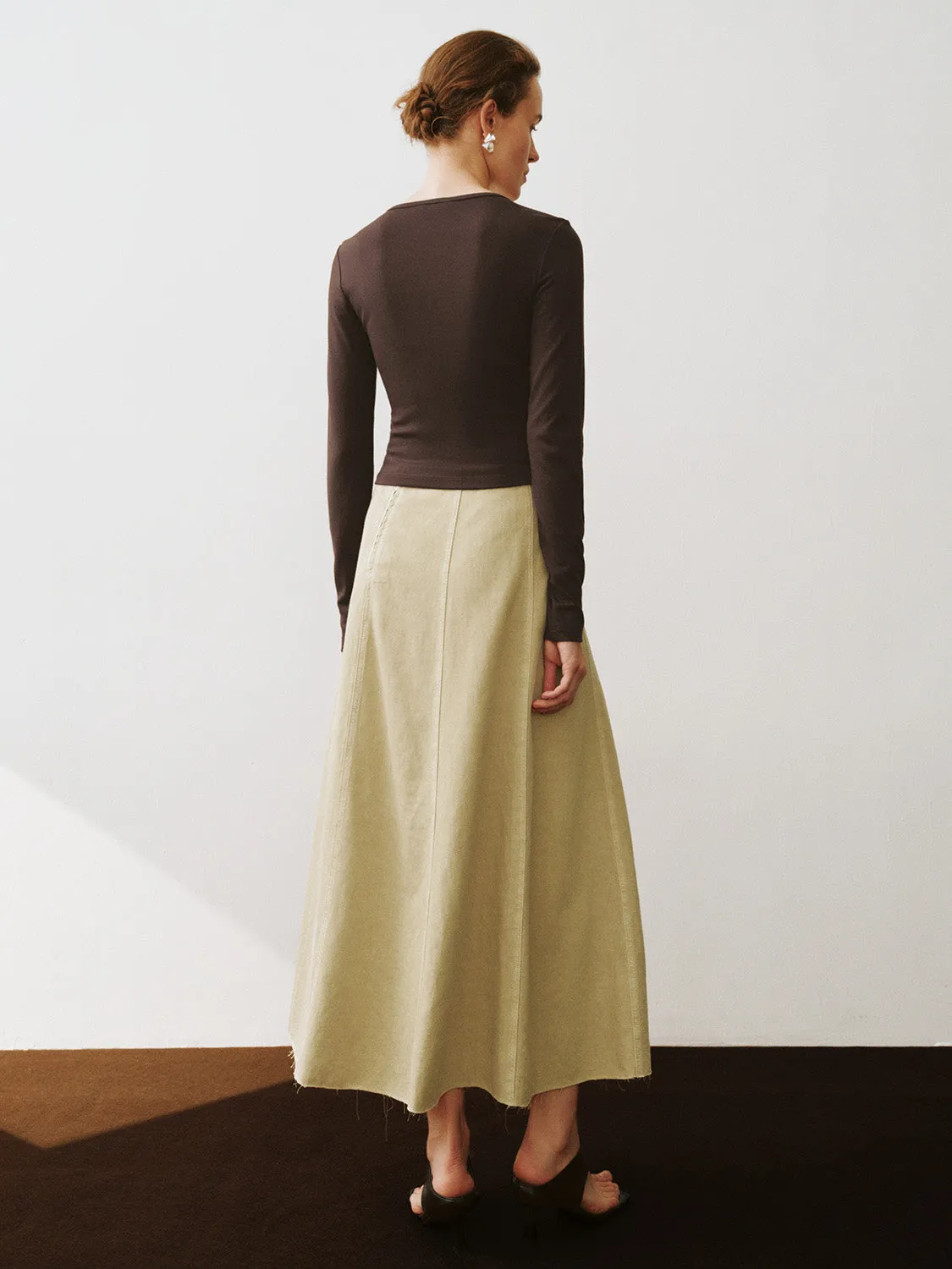 Midi A-Line Denim Skirt