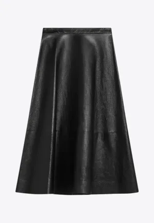 Midi Flared Leather Skirt