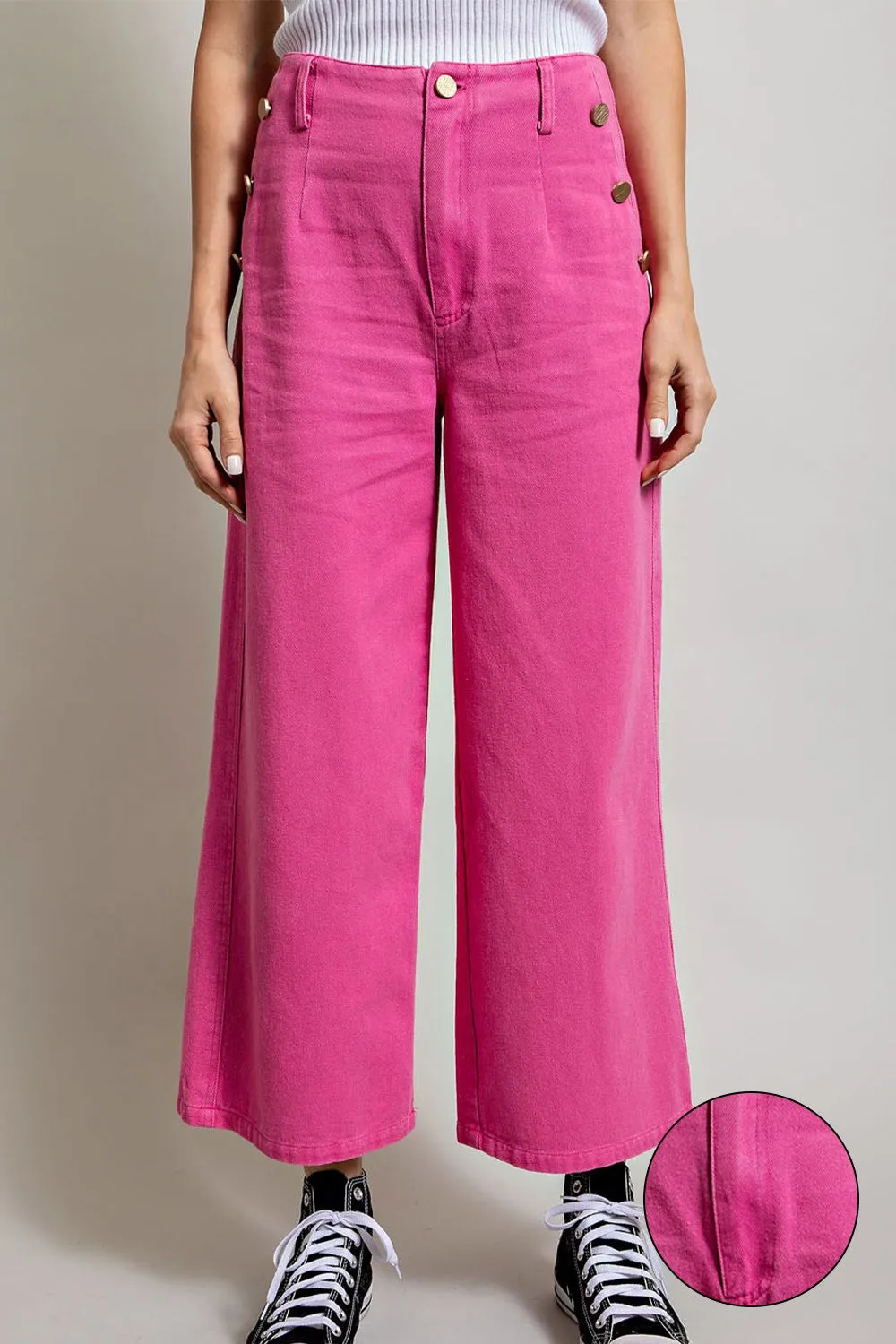 Mineral Washed Button Cropped Pants