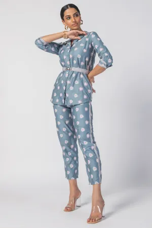 Mulmul Supima Cotton Caille Blue Top With Caille Blue Pant