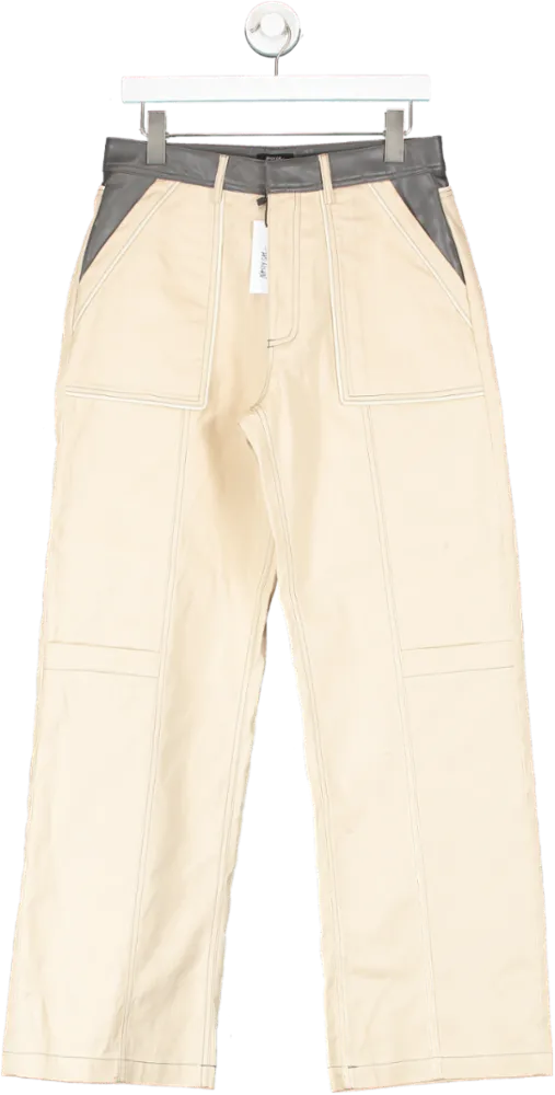Nasty Gal Beige Twill & Faux Leather Straight Leg Pants UK 12