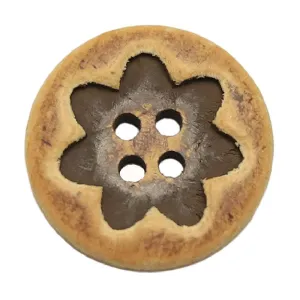 Natural Wood Buttons Floral Oval Triangular Patterns 30 Pack
