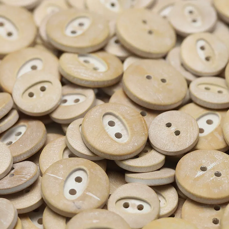 Natural Wood Buttons Floral Oval Triangular Patterns 30 Pack