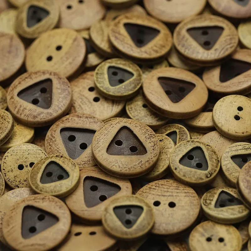 Natural Wood Buttons Floral Oval Triangular Patterns 30 Pack