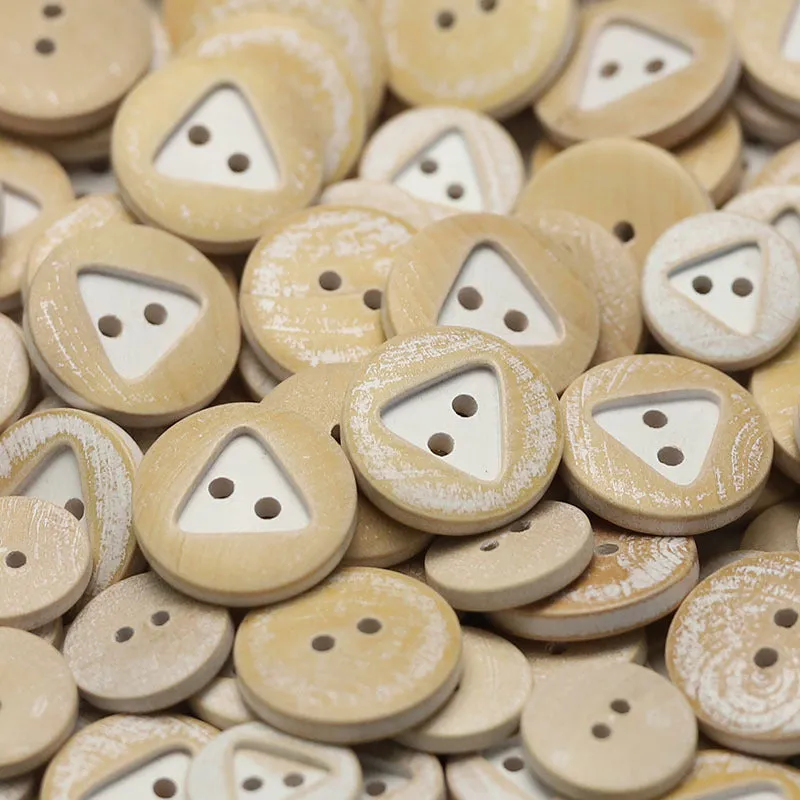 Natural Wood Buttons Floral Oval Triangular Patterns 30 Pack