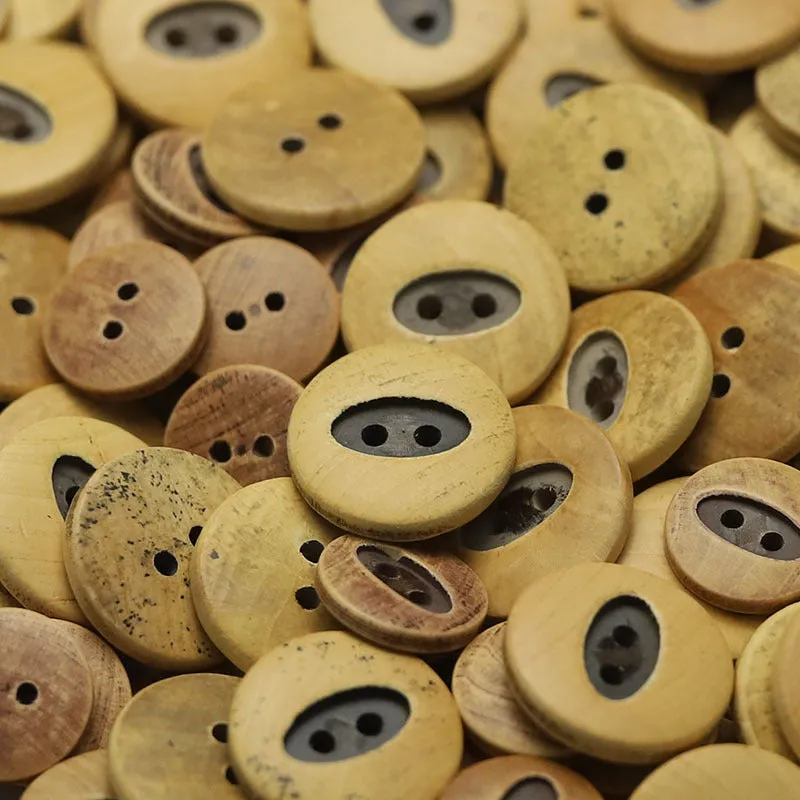 Natural Wood Buttons Floral Oval Triangular Patterns 30 Pack