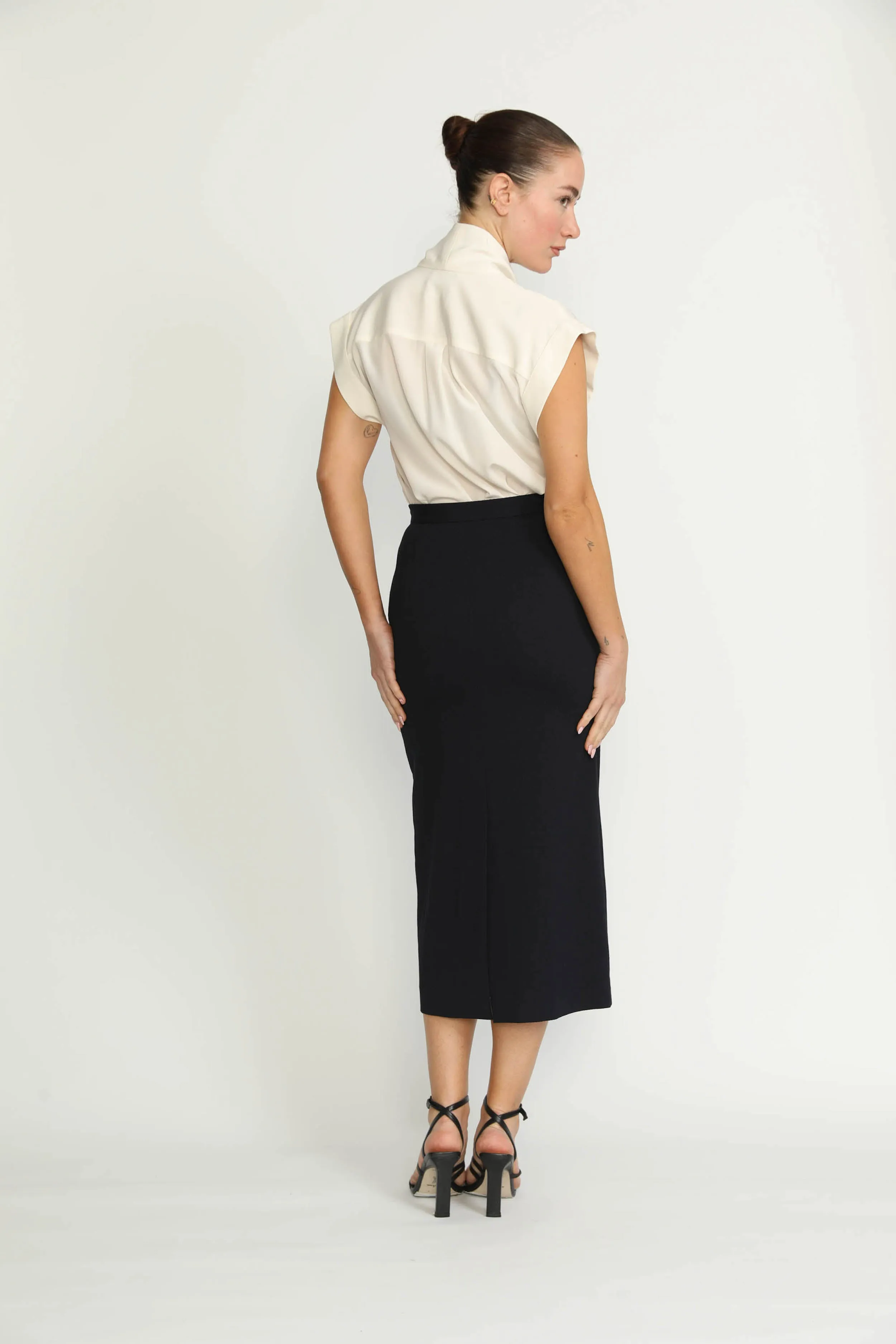 Nyon Skirt - Nyon Navy Jersey Midi Pencil Skirt