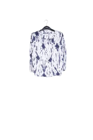 Off-white and dark blue tie-dyed silk top