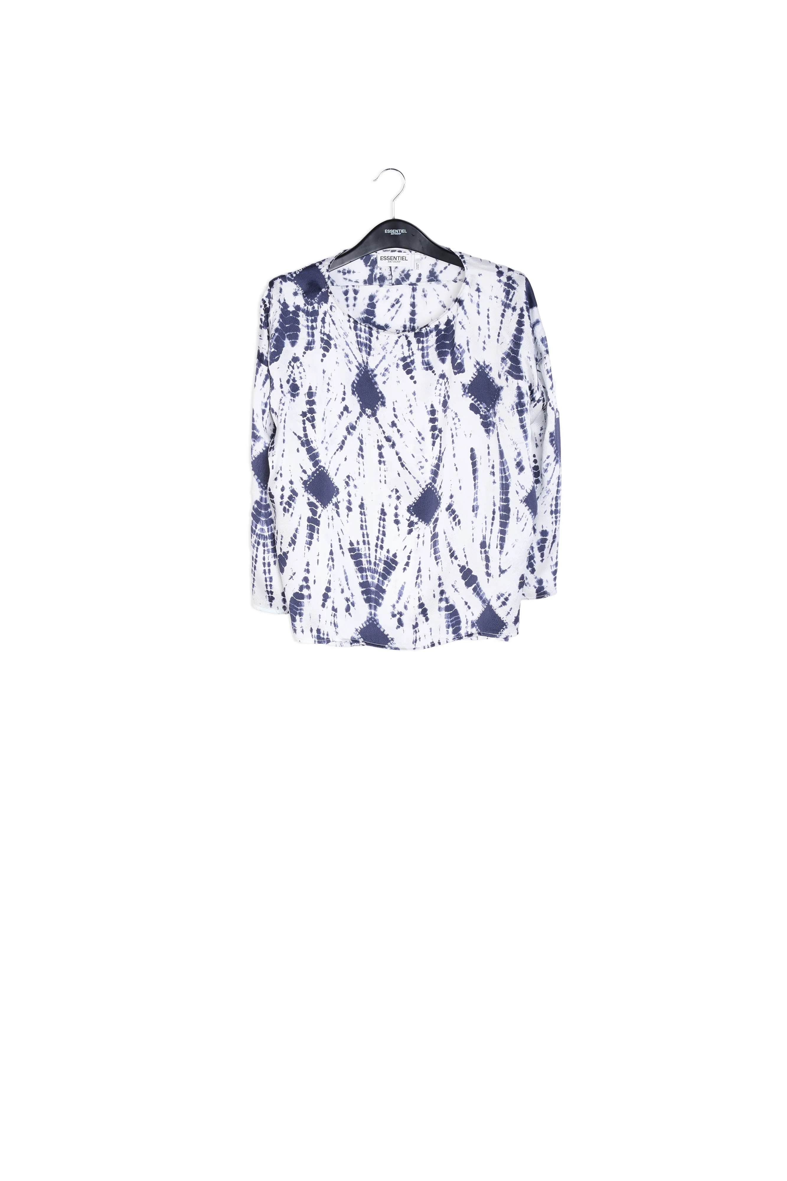 Off-white and dark blue tie-dyed silk top