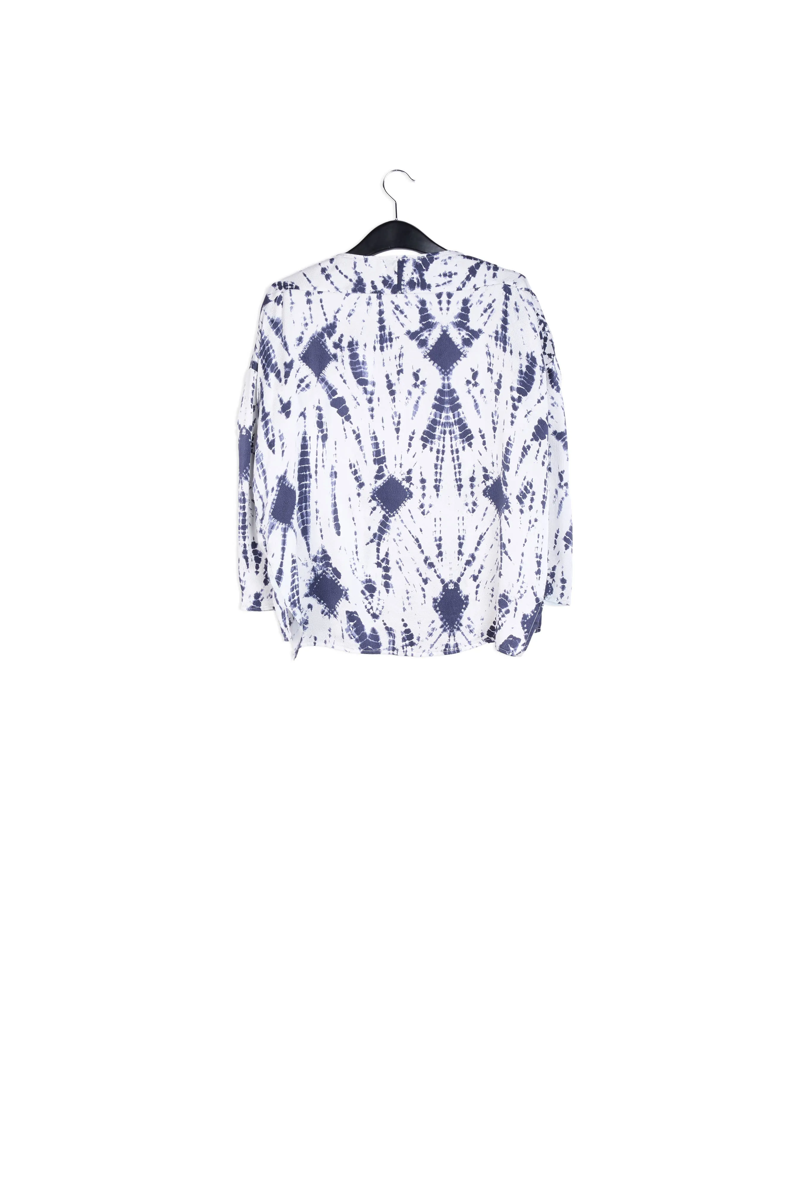 Off-white and dark blue tie-dyed silk top