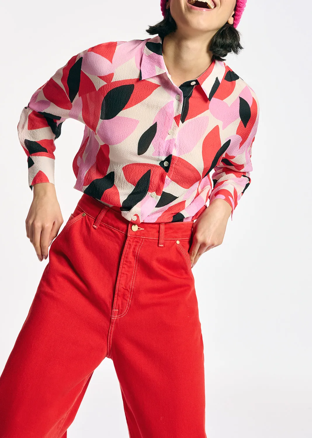 Off-white, red and pink abstract print shirt