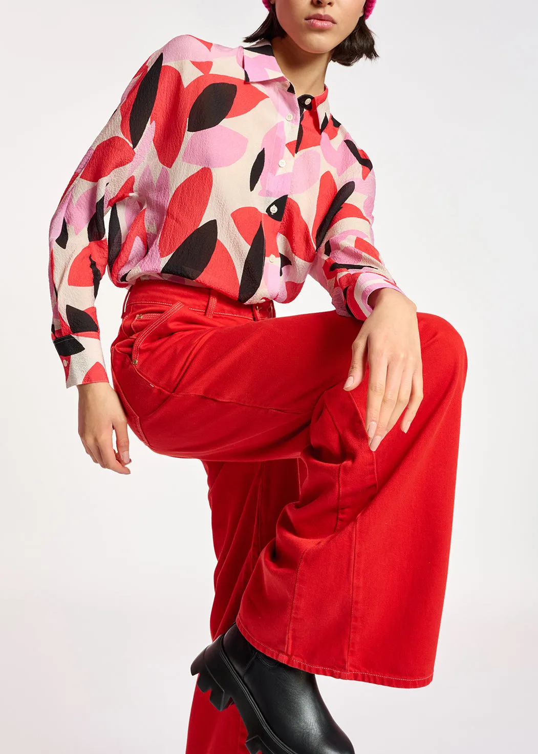 Off-white, red and pink abstract print shirt