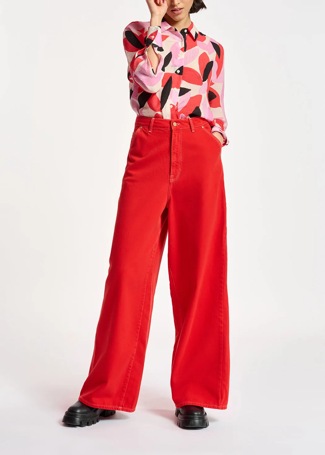 Off-white, red and pink abstract print shirt
