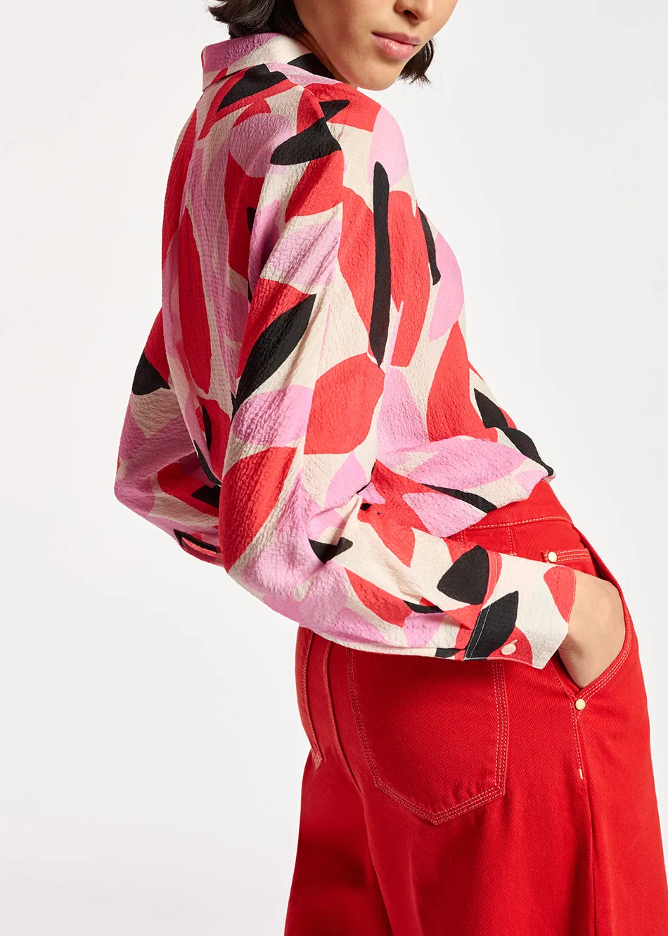 Off-white, red and pink abstract print shirt