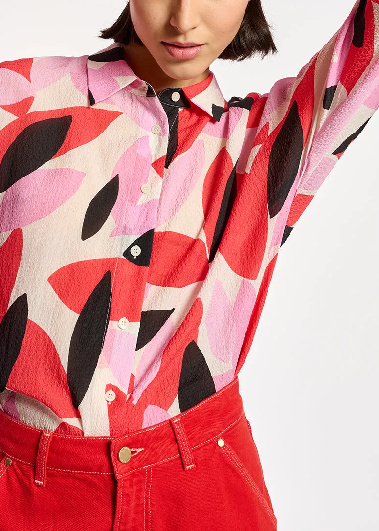 Off-white, red and pink abstract print shirt