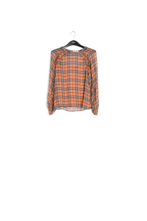 Orange check silk blouse