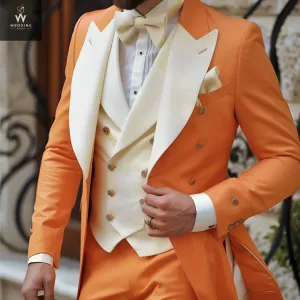 Orange Three-Piece Suit for Men - Custom Bespoke Wedding Suit, Tailored Wedding Attire