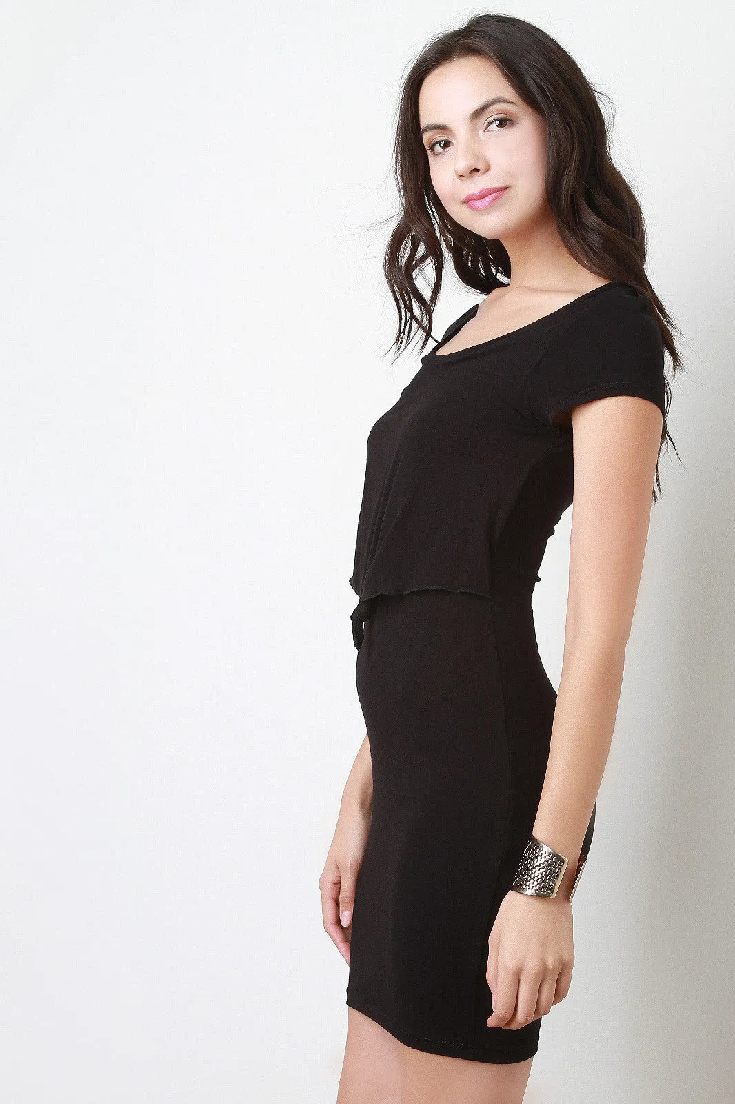 Overlap Knotted Short Sleeve Dress