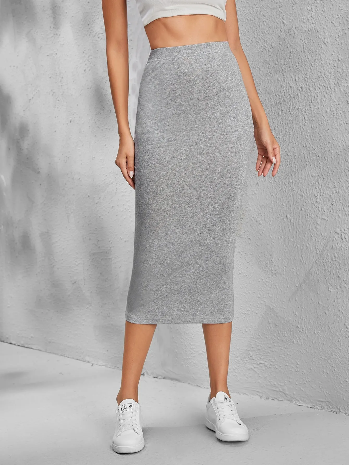 PETITE Solid Pencil Black Slim Fit Skirt