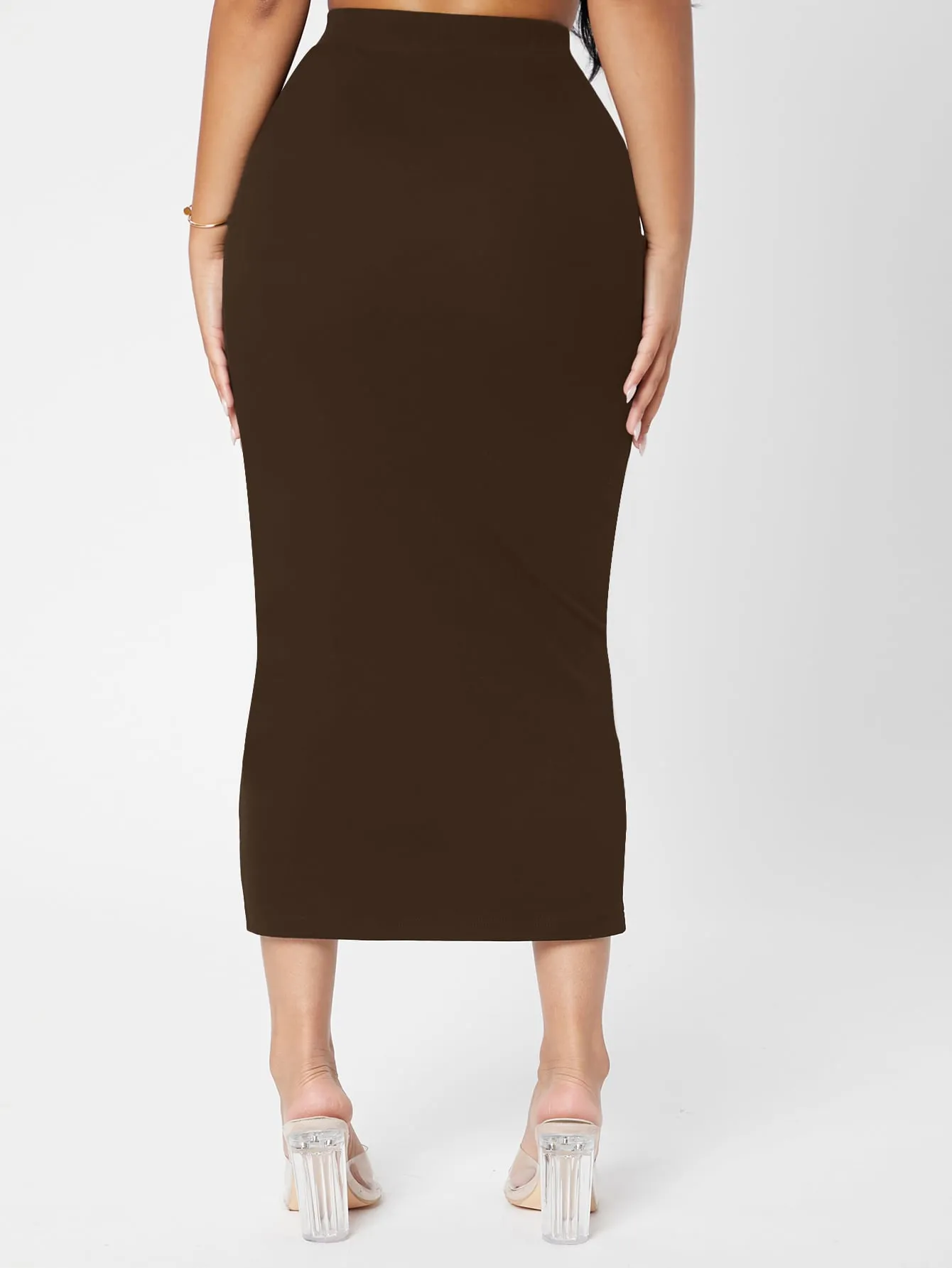 PETITE Solid Pencil Black Slim Fit Skirt