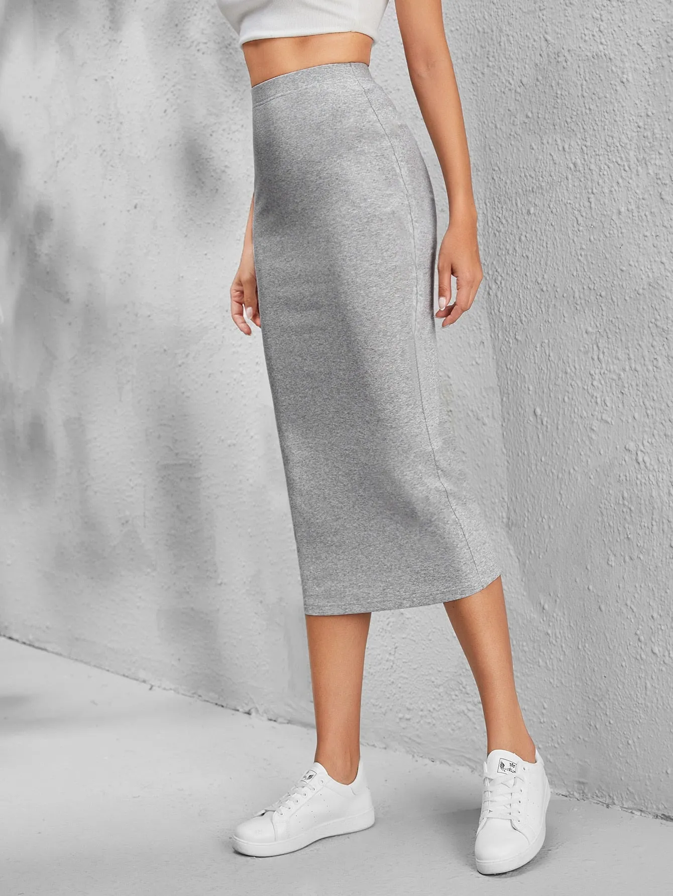 PETITE Solid Pencil Black Slim Fit Skirt