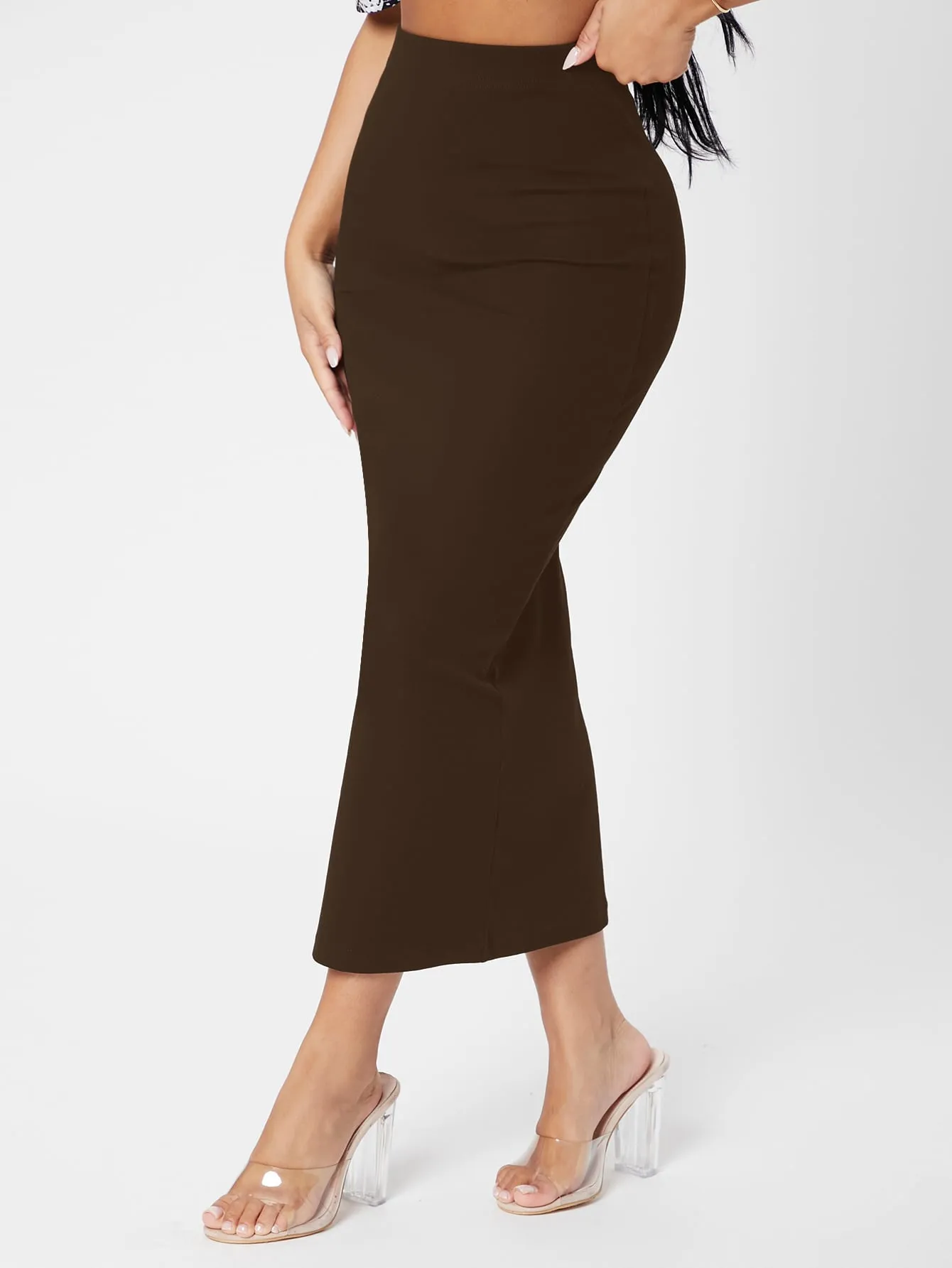 PETITE Solid Pencil Black Slim Fit Skirt
