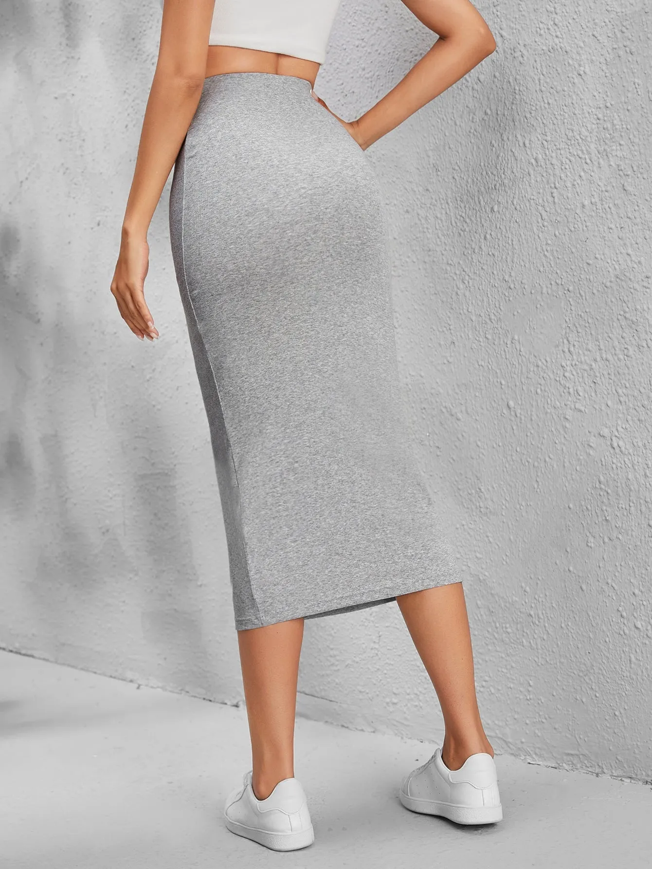 PETITE Solid Pencil Black Slim Fit Skirt