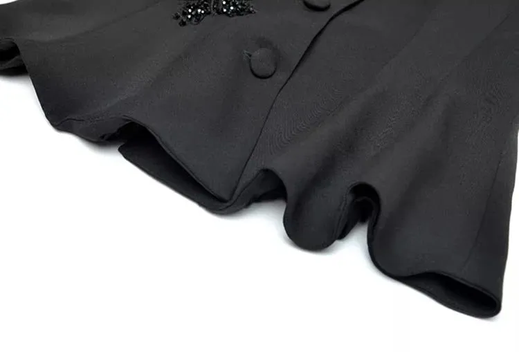 Philippa Single Breasted  Embroidered Top    Pencil Skirt 2 piece Set